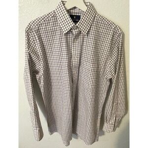 Stafford Mens Travel Super Shirt White Grid Check Button‎ Down Long Sleeve